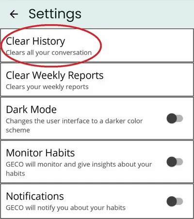Clear history button