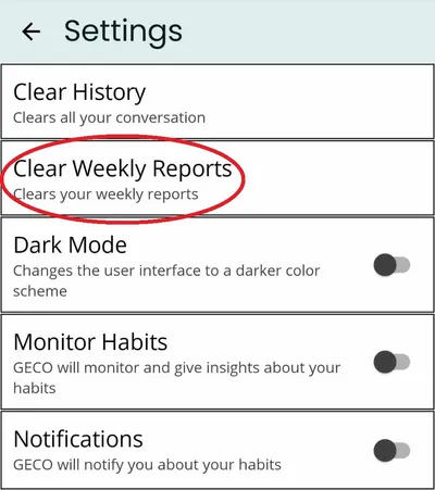 Clear weekly report button